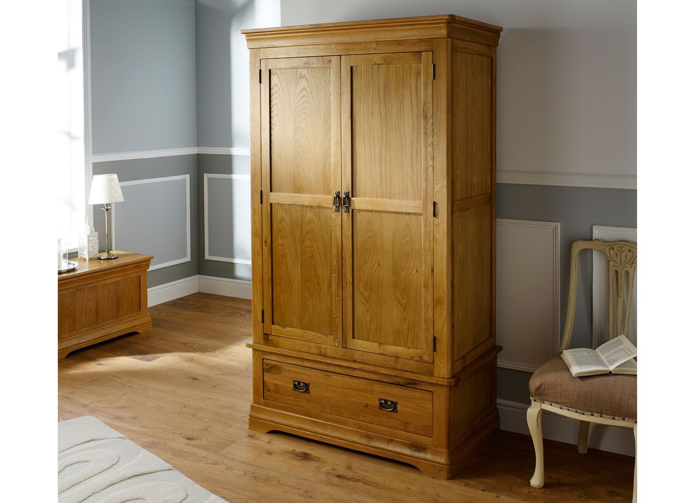 French Farmhouse Country Oak Double Wardrobe – Free Delivery | Top Furniture With Double Rail Oak Wardrobes (View 4 of 15)
