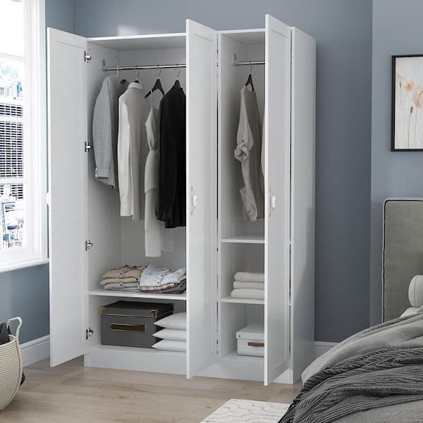 Fufu&gaga White 3 Doors Armoires Wardrobe With Hanging Rod And Storage  Cubes 69.6 In. H X 47.2 In. W X 19.6 In. D Kf310028 – The Home Depot Intended For Wardrobes With Hanging Rod (Photo 6 of 15)