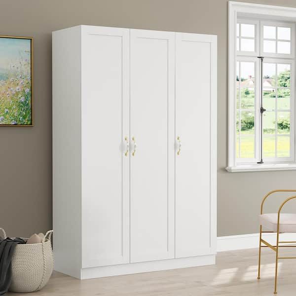 Fufu&gaga White 3 Doors Armoires Wardrobe With Hanging Rod And Storage  Cubes 69.6 In. H X 47.2 In. W X 19.6 In. D Kf310028 – The Home Depot With Wardrobes With 3 Hanging Rod (Photo 4 of 15)