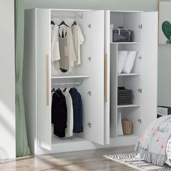 Fufu&gaga White 4 Door Wardrobe Armoire With Hanging Rod And Storage Shelves  (70.9 In. H X 61.7 In. W X 19.7 In (View 11 of 15)