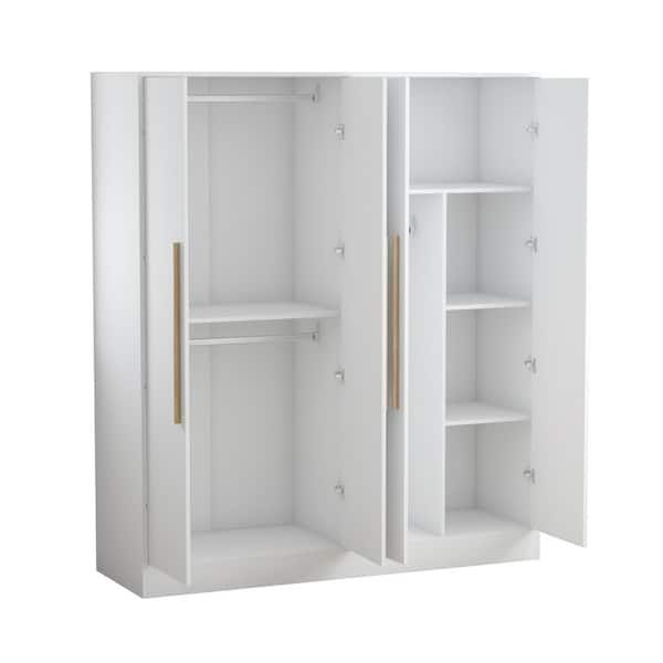 Fufu&gaga White 4 Door Wardrobe Armoires With Hanging Rod And Storage  Shelves (70.9 In. H X 63 In. W X 19.7 In (View 6 of 15)