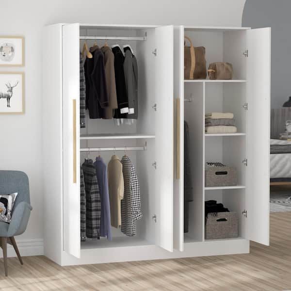 Fufu&gaga White 4 Door Wardrobe Armoires With Hanging Rod And Storage  Shelves (70.9 In. H X 63 In. W X 19.7 In. D) Kf210109 Xin – The Home Depot Regarding Wardrobes With 4 Shelves (Photo 1 of 15)