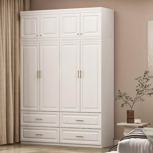 Fufu&gaga White 8 Door Big Wardrobe Armoires With Hanging Rod, 4 Drawers,  Storage Shelves 93.9 In. H X 63 In. W X 20.6 In (View 2 of 15)