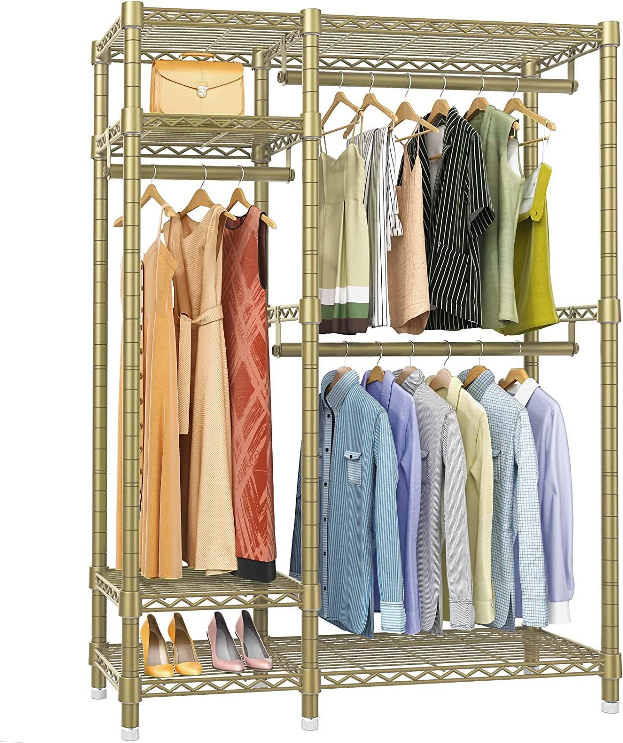 Garment Rack Heavy Duty Metal Clothing Rack, 4 Tiers Wire Shelving Clothes  Rack With 3 Hanging Rods, Free Standing Closet Wardrobe Portable Closet Rack  – China Display Shelf And Display Stand Regarding Wire Garment Rack Wardrobes (View 14 of 15)