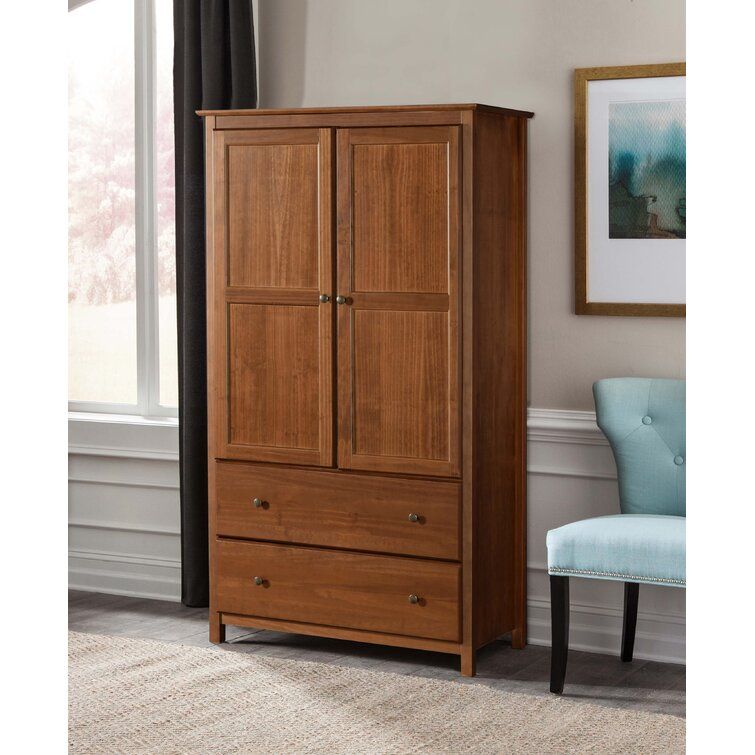 Grain Wood Furniture Shaker Solid Wood Armoire & Reviews | Wayfair Inside Solid Wood Wardrobe Closets (Photo 8 of 15)