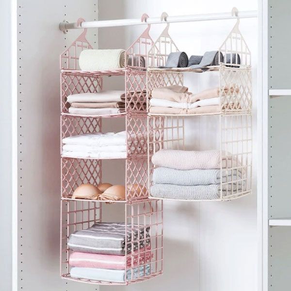 Hanging Closet Organizer – Plastic – Pink – White – Apollobox Inside Hanging Closet Organizer Wardrobes (View 14 of 15)