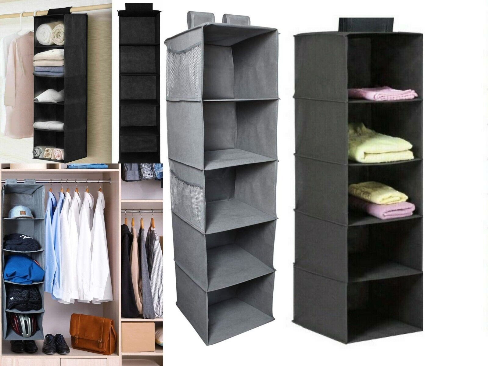 Hanging Wardrobe Storage 5 Tier Garment Shoe Organiser Clothes Tidy Drawer  | Ebay With 5 Tiers Wardrobes (View 9 of 15)