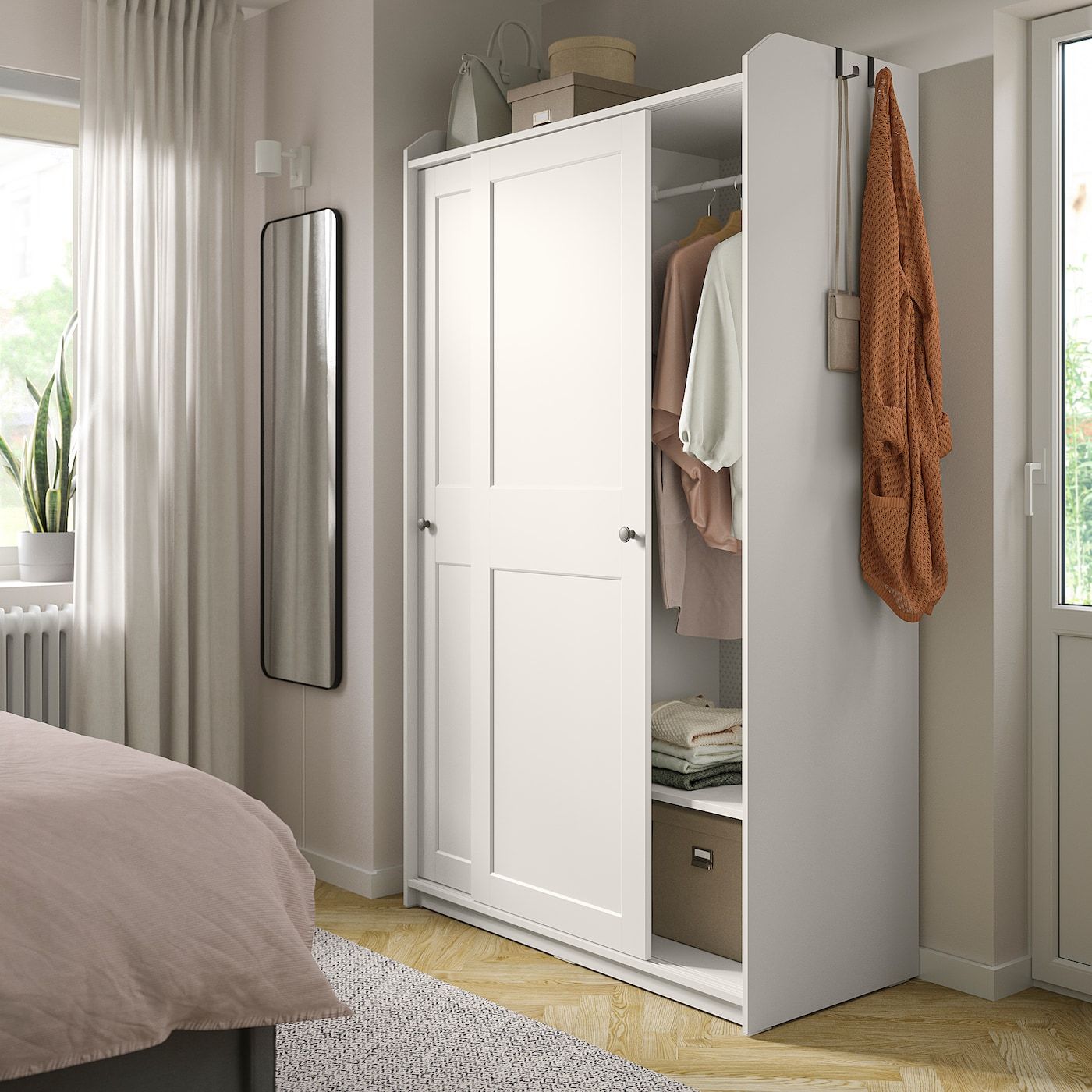 Hauga Wardrobe With Sliding Doors, White, 118x55x199 Cm – Ikea With Sliding Door Wardrobes (Photo 15 of 15)