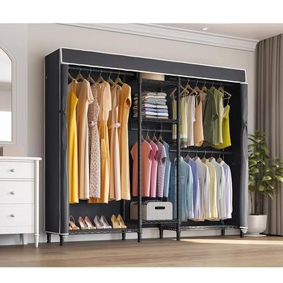 Heavy Duty Clothes Rack 5 Tiers Garment Rack Large Wardrobe Closet Black  Metal Clothing Rack With Oxford Fabric Cover – Yahoo Shopping In 5 Tiers Wardrobes (View 7 of 15)