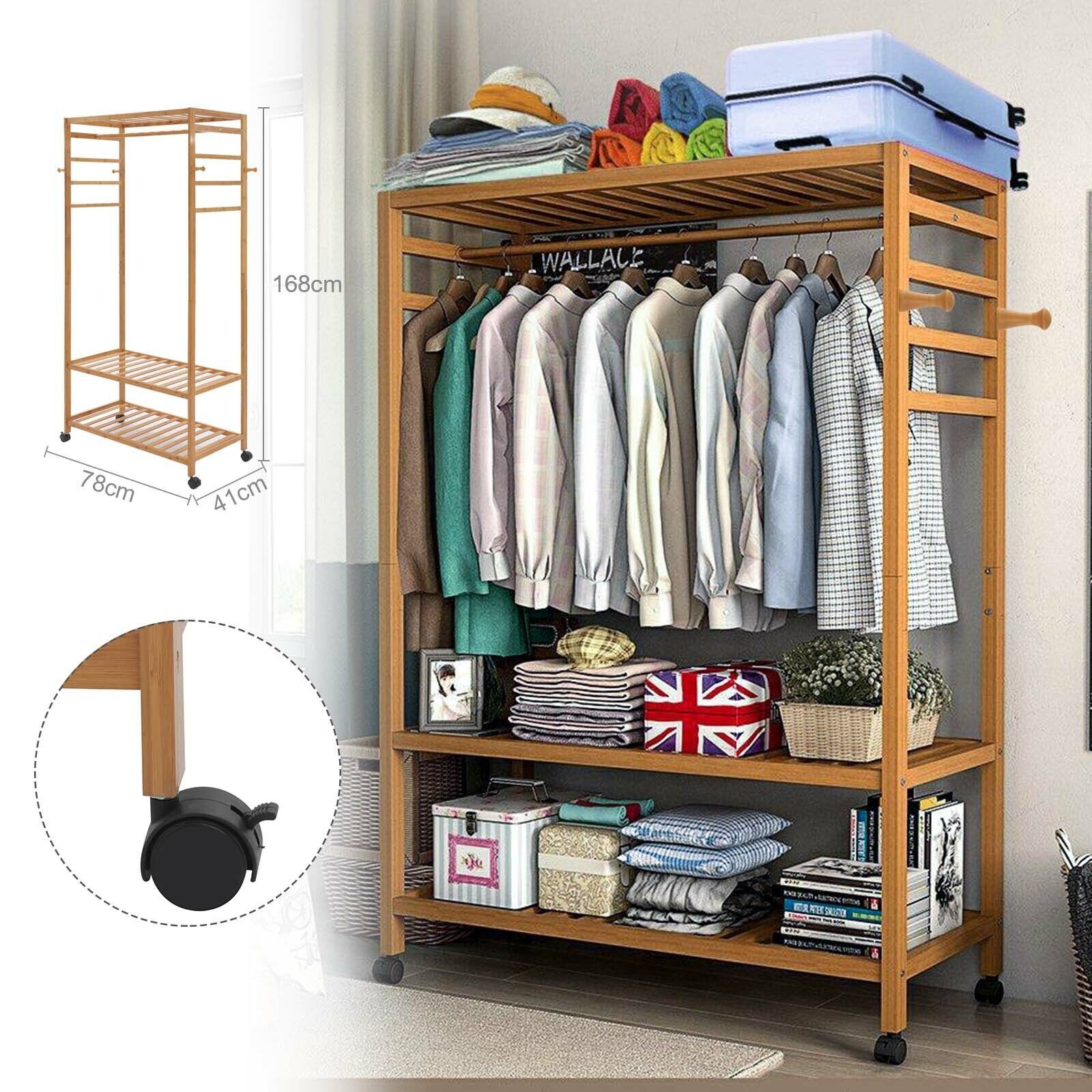 Heavy Duty Wooden Clothes Rail Rack Garment Hanging Stand Corner Open  Wardrobe | Ebay Throughout Heavy Duty Wardrobes (View 8 of 15)