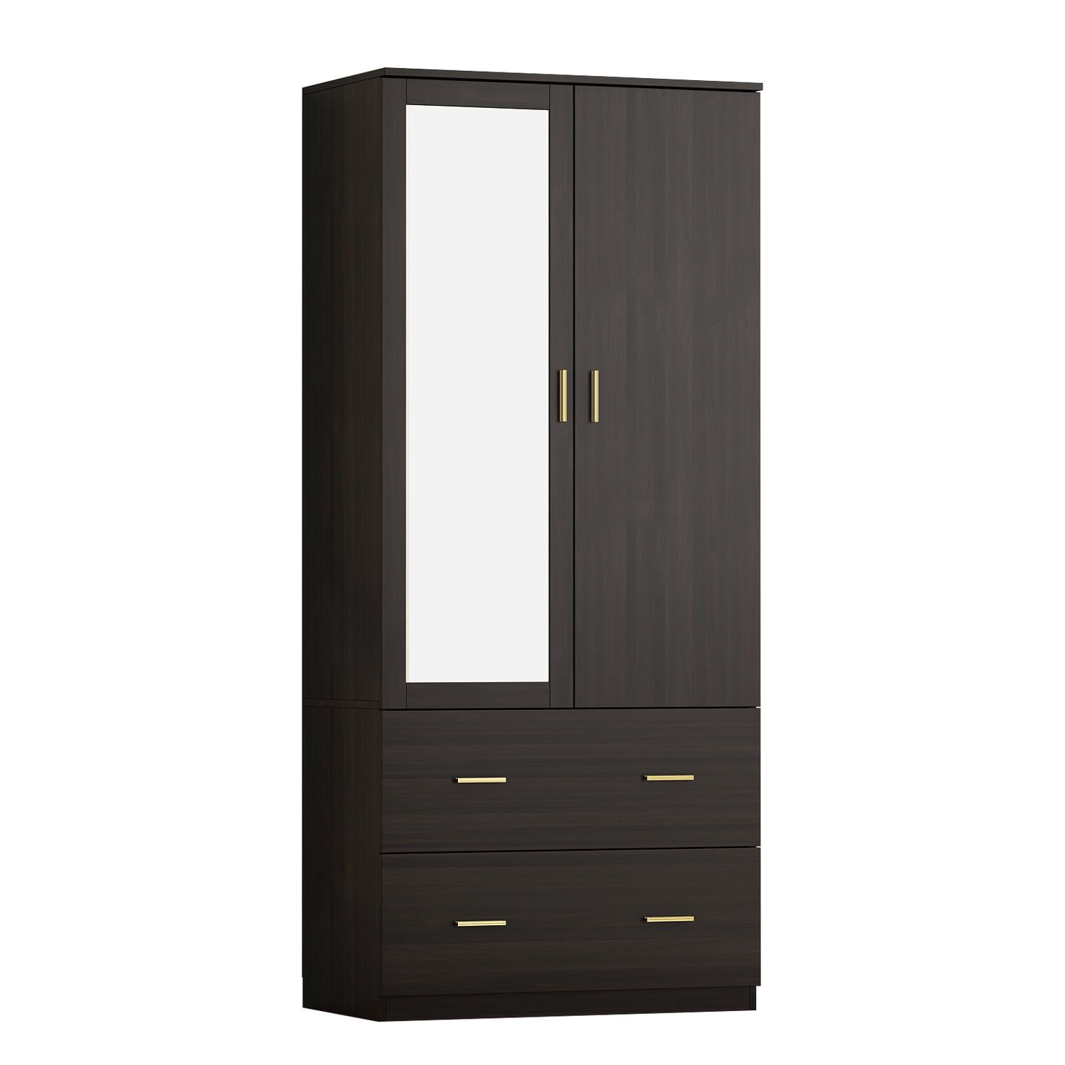 Hitow 2 Door Wardrobe Armoire Closet With Two Drawers, Clothing Rod And  Shelves For Bedroom Espresso – Walmart Regarding Espresso Wardrobes (View 12 of 15)