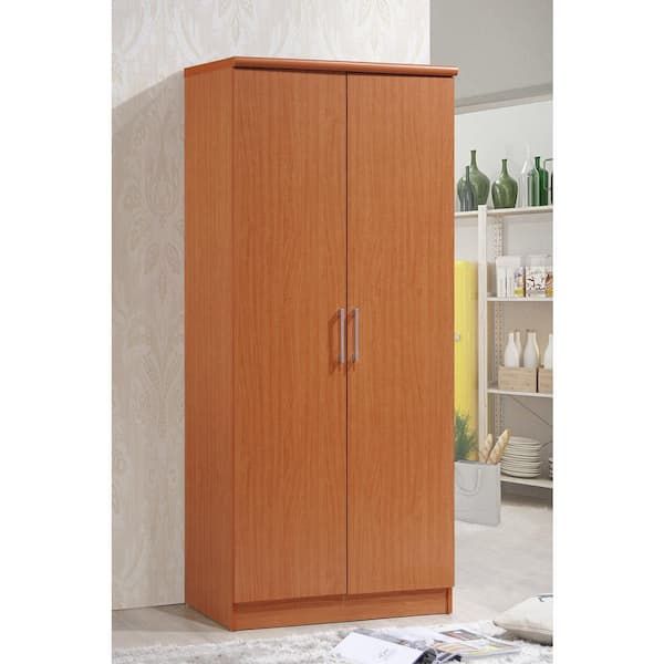 Hodedah 2 Door Cherry Armoire With Shelves Hid8600 Cherry – The Home Depot For Wardrobes In Cherry (Photo 14 of 15)