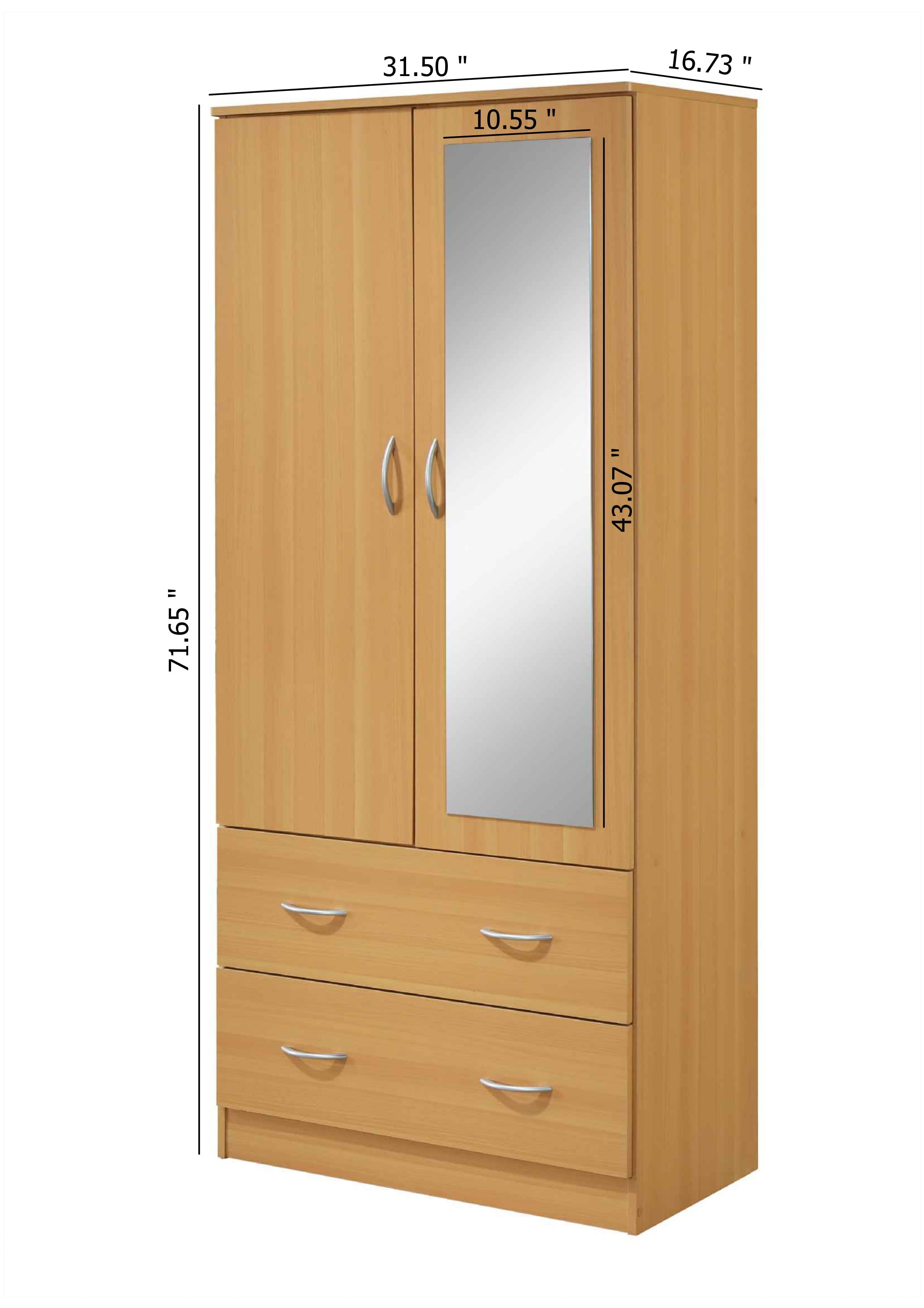 Hodedah Two Door Wardrobe With Two Drawers And Hanging Rod Plus Mirror,  Cherry – Walmart For Wardrobes In Cherry (View 15 of 15)