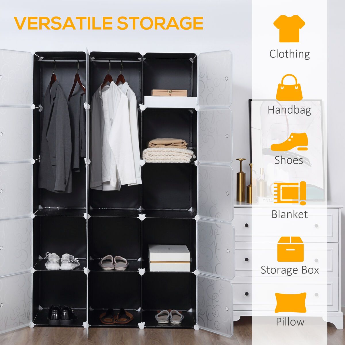 Homcom Cube Diy Wardrobe Portable Interlocking Plastic Modular Closet  Cabinet | Ebay With Mobile Wardrobe Cabinets (View 14 of 15)