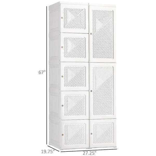 Homcom Portable Wardrobe Closet, Folding Armoire, Storage Organizer With Cube  Compartments, Hanging Rod, Magnet Doors, White 831 559 – The Home Depot With Wardrobes With Cube Compartments (View 7 of 15)