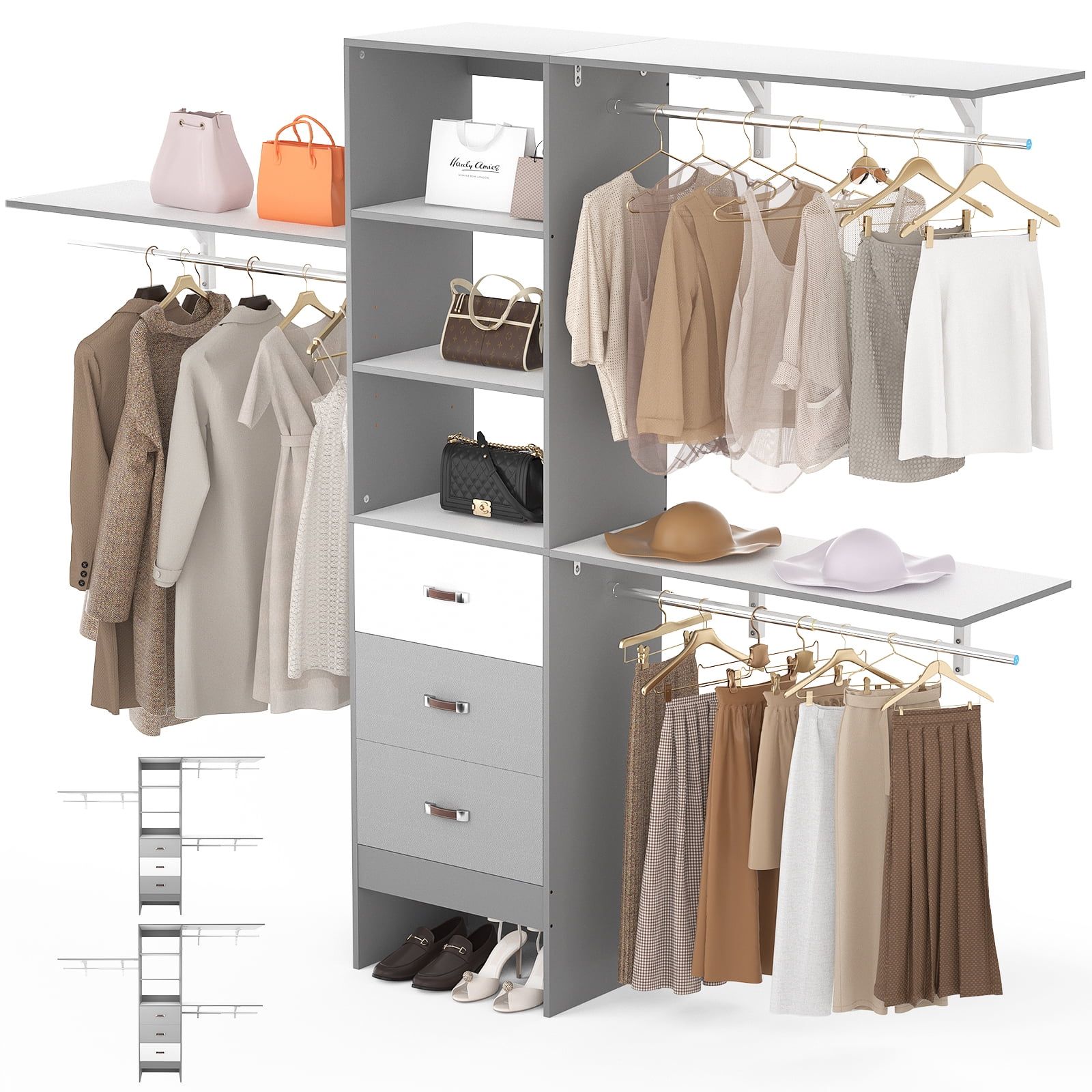 Homieasy 96 Inches Closet System, 8ft Walk In Closet Organizer With 3  Shelving Towers, Heavy Duty Clothes Rack With 3 Drawers, Built In Garment  Rack, 96" L X 16" W X 75" H, Pertaining To 96 Inches Wardrobes (Photo 1 of 15)