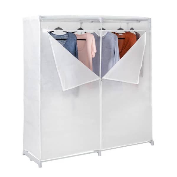 Honey Can Do 60 In. H X 20 In. W X 64 In. D White Freestanding Portable  Closet With Cover Wrd 09656 – The Home Depot With Regard To Extra Wide Portable Wardrobes (Photo 3 of 15)