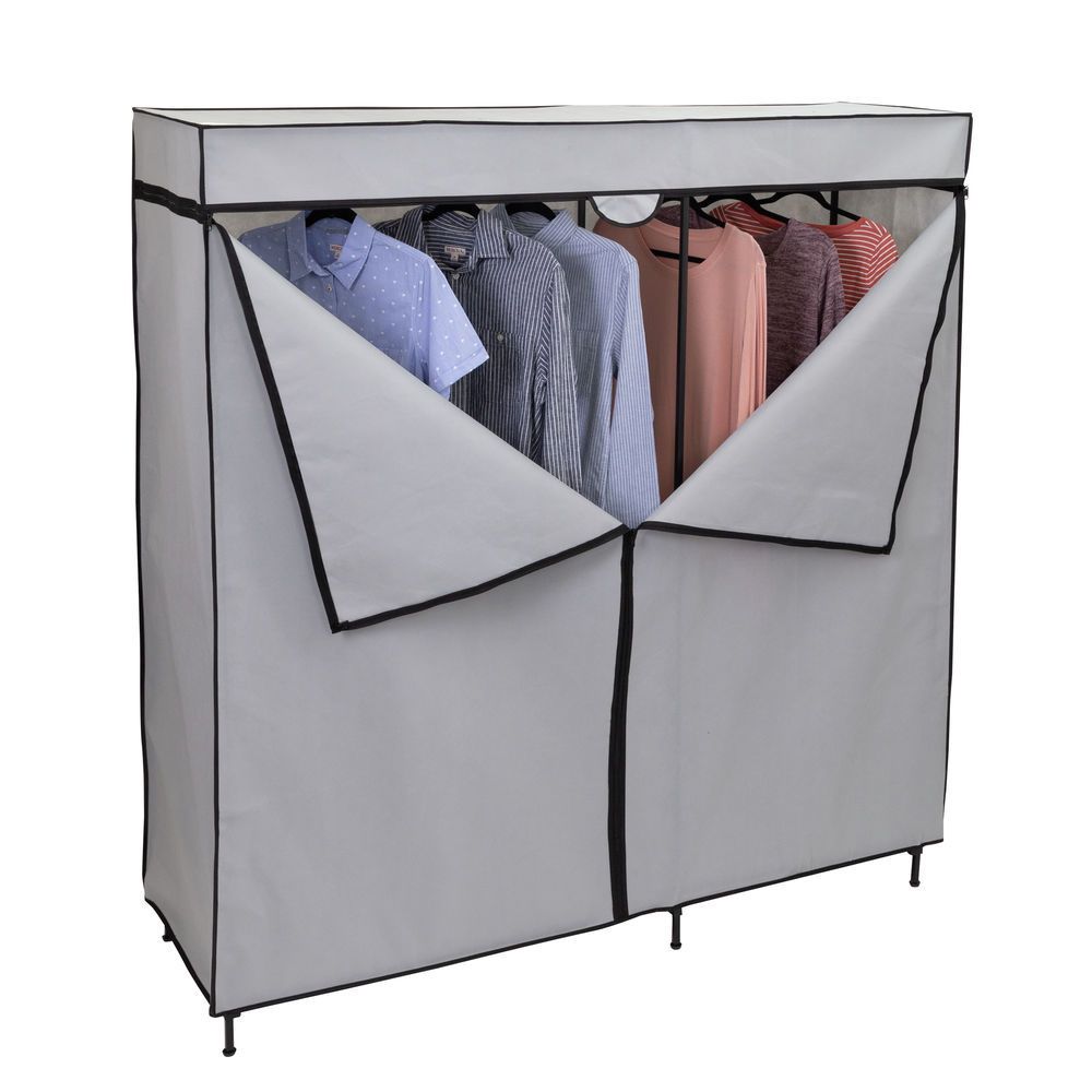Honey Can Do 60 Inch Wide Double Door Portable Wardrobe Closet With Cover,  Gray Within Extra Wide Portable Wardrobes (Photo 10 of 15)