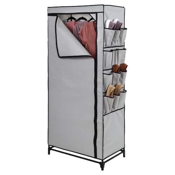 Honey Can Do 62.2 In. H X 27.17 In. W X 18.11 In. D Gray Non Woven And  Steel Portable Closet With Cover And Side Pockets Wrd 09194 – The Home Depot For Single Tier Zippered Wardrobes (Photo 15 of 15)