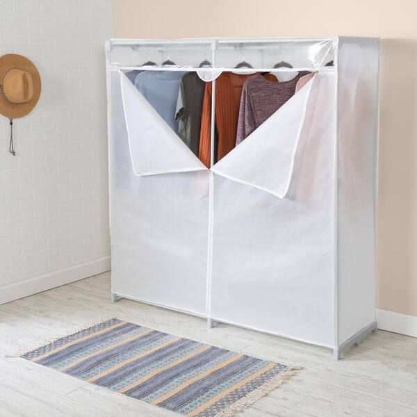 Honey Can Do White Portable Closet (64 In. W X 60 In. H) Wrd 01657 – The  Home Depot Within Single Tier Zippered Wardrobes (Photo 11 of 15)