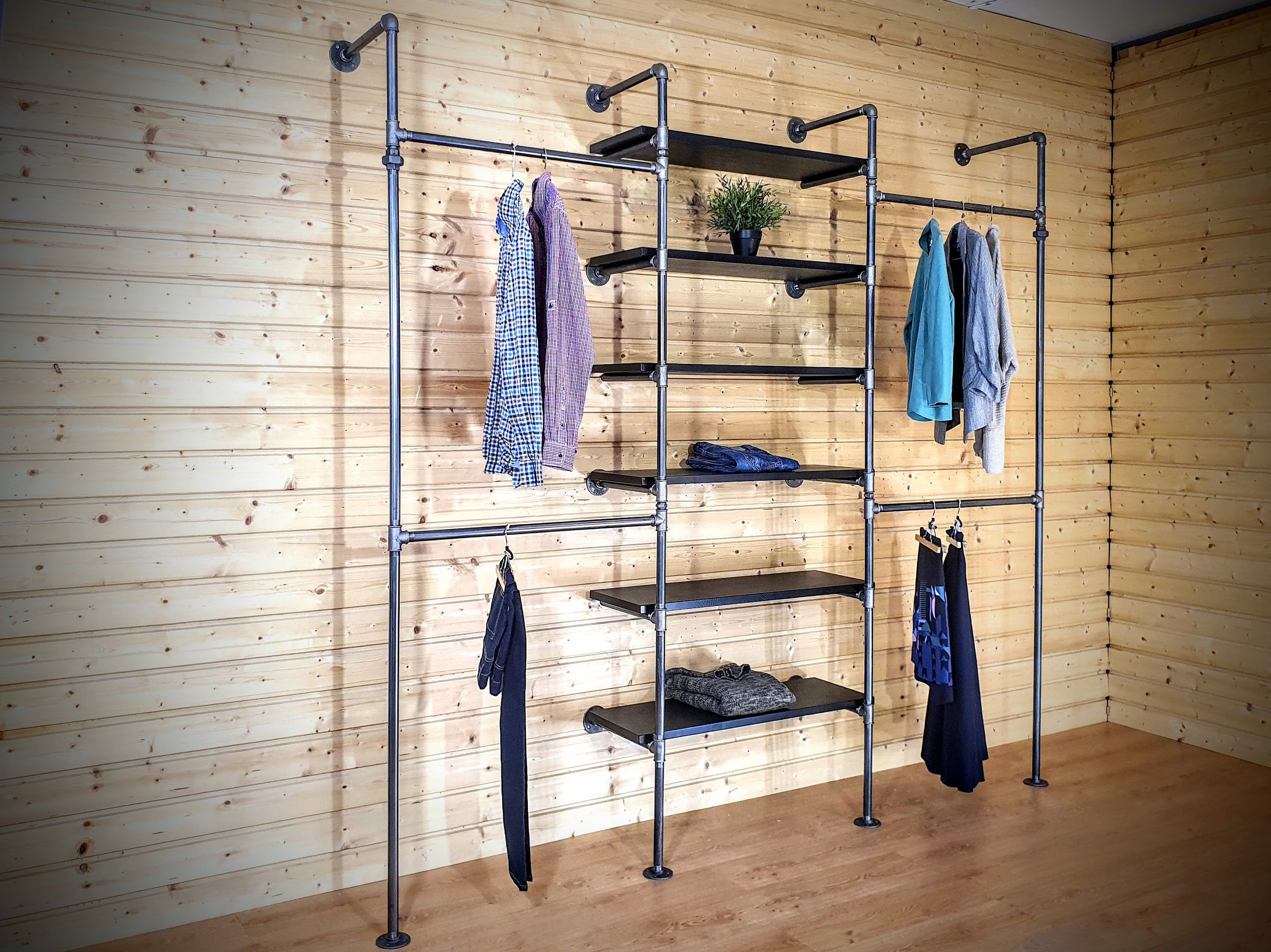 Industrial Pipe Clothing Rack With Shelves / Clothes Storage – Etsy Inside Wardrobes With Cover Clothes Rack (Photo 14 of 15)