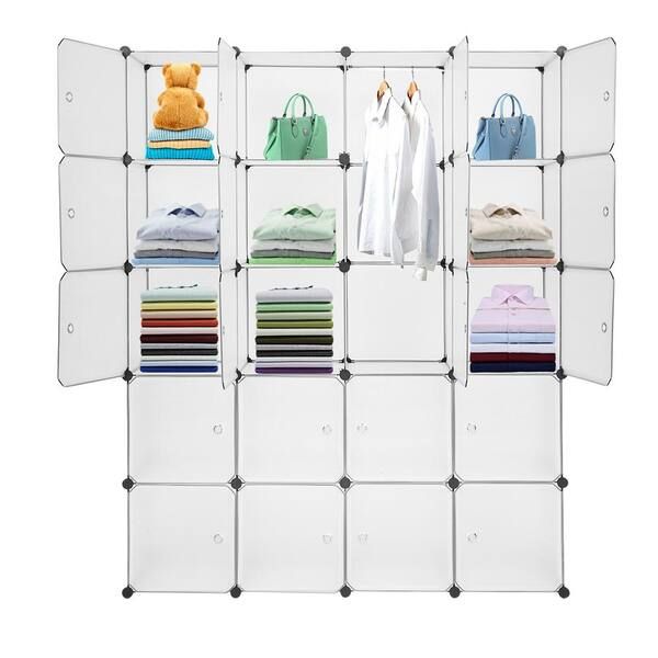 Karl Home 72 In. H X 14.56 In. W X 57.8 In. D White Plastic Portable Closet  With Cube Organizer 302992573556 – The Home Depot Pertaining To Wardrobes With Cube Compartments (Photo 12 of 15)
