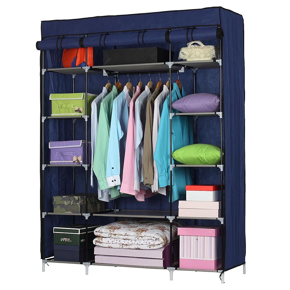 Ktaxon 53" Portable Closet Storage Organizer Wardrobe Clothes Rack With  Shelves,blue – Walmart In Clothes Organizer Wardrobes (Photo 8 of 15)