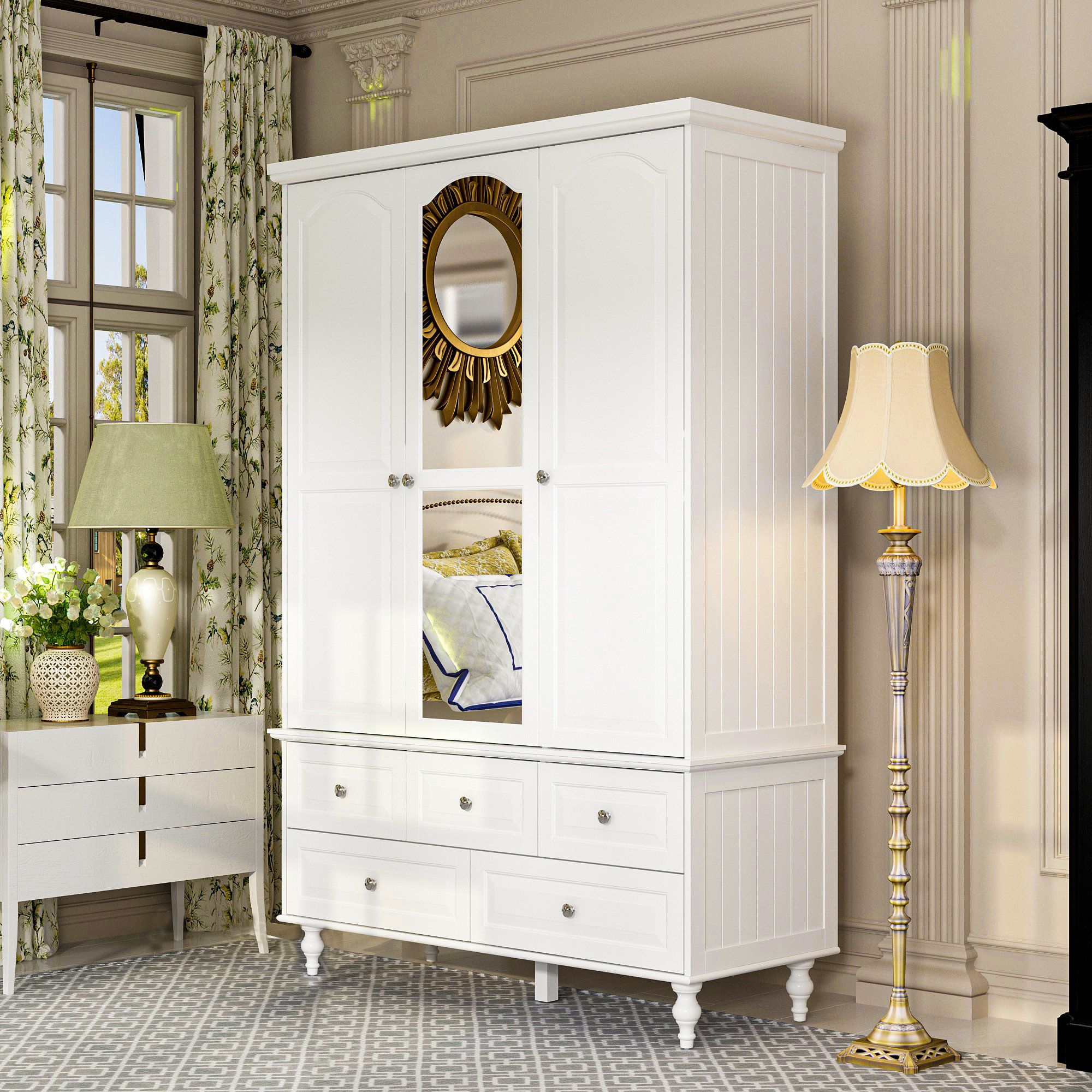 Lark Manor Ambroz Solid + Manufactured Wood Armoire | Wayfair Throughout White Wardrobe Armoire (View 13 of 15)
