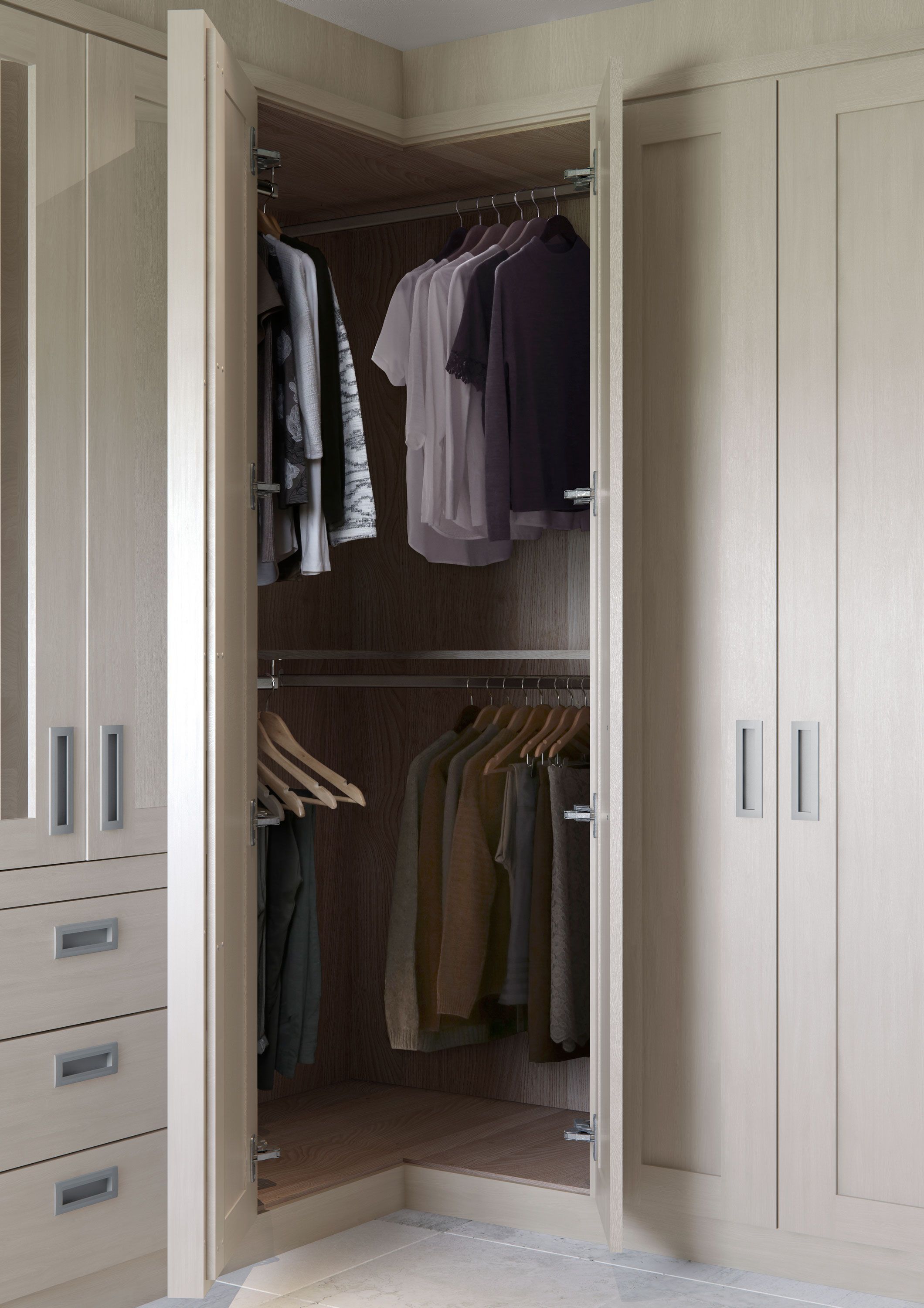 Make The Most Of The Corner Space With This Angled Double Hanging Rail. |  Corner Wardrobe, Fitted Wardrobes Bedroom, Corner Wardrobe Closet With Tall Double Hanging Rail Wardrobes (Photo 7 of 15)