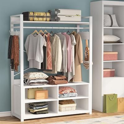 Metal Wood Free Standing Closet Clothing Rack Closet Organizer System With  Shelves Clothes Garment Rack Shelving For Bedroom – Yahoo Shopping Throughout Standing Closet Clothes Storage Wardrobes (View 15 of 15)
