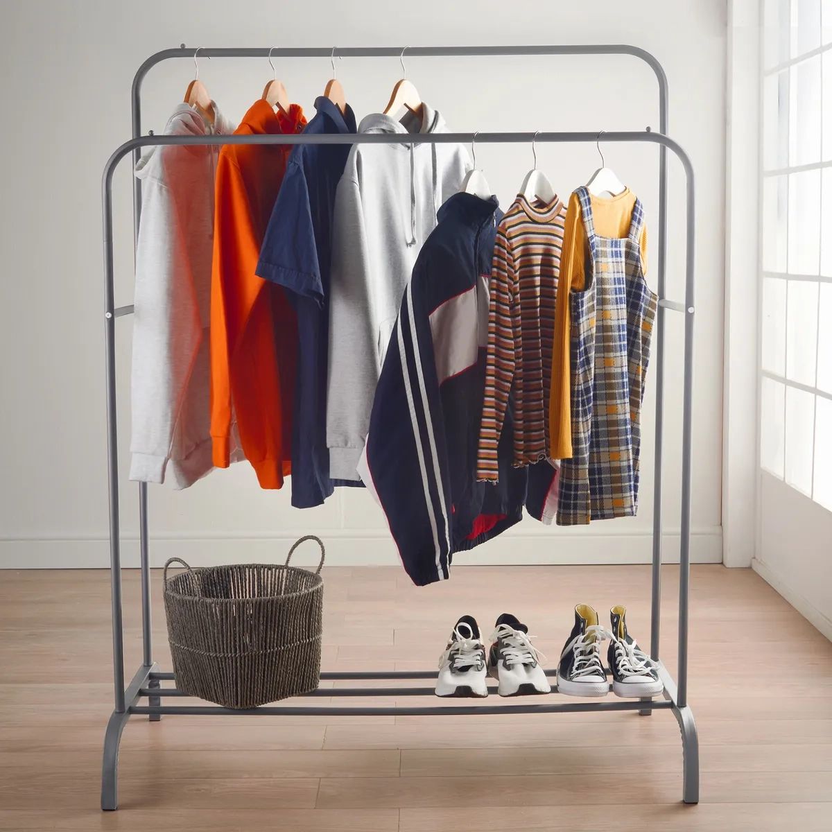 Moda Dual Clothing Rail Rack 110cm Heavy Duty Garment Hanging Grey Shoe  Storage | Ebay In Heavy Duty Wardrobes (View 11 of 15)