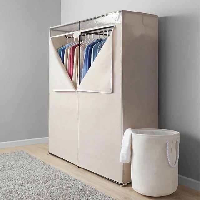 Modern 60" Simple Wardrobe Steel Tube Cloth Wardrobe Extra Wide Single Tier  Zippered Clothes Closet Home Clothes Storage – Aliexpress With Extra Wide Portable Wardrobes (View 4 of 15)