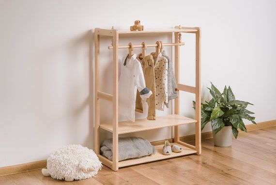 Montessori Clothing Rack And Shelf Kids Clothing Rack Type B – Etsy Within Clothes Rack Wardrobes (View 10 of 15)