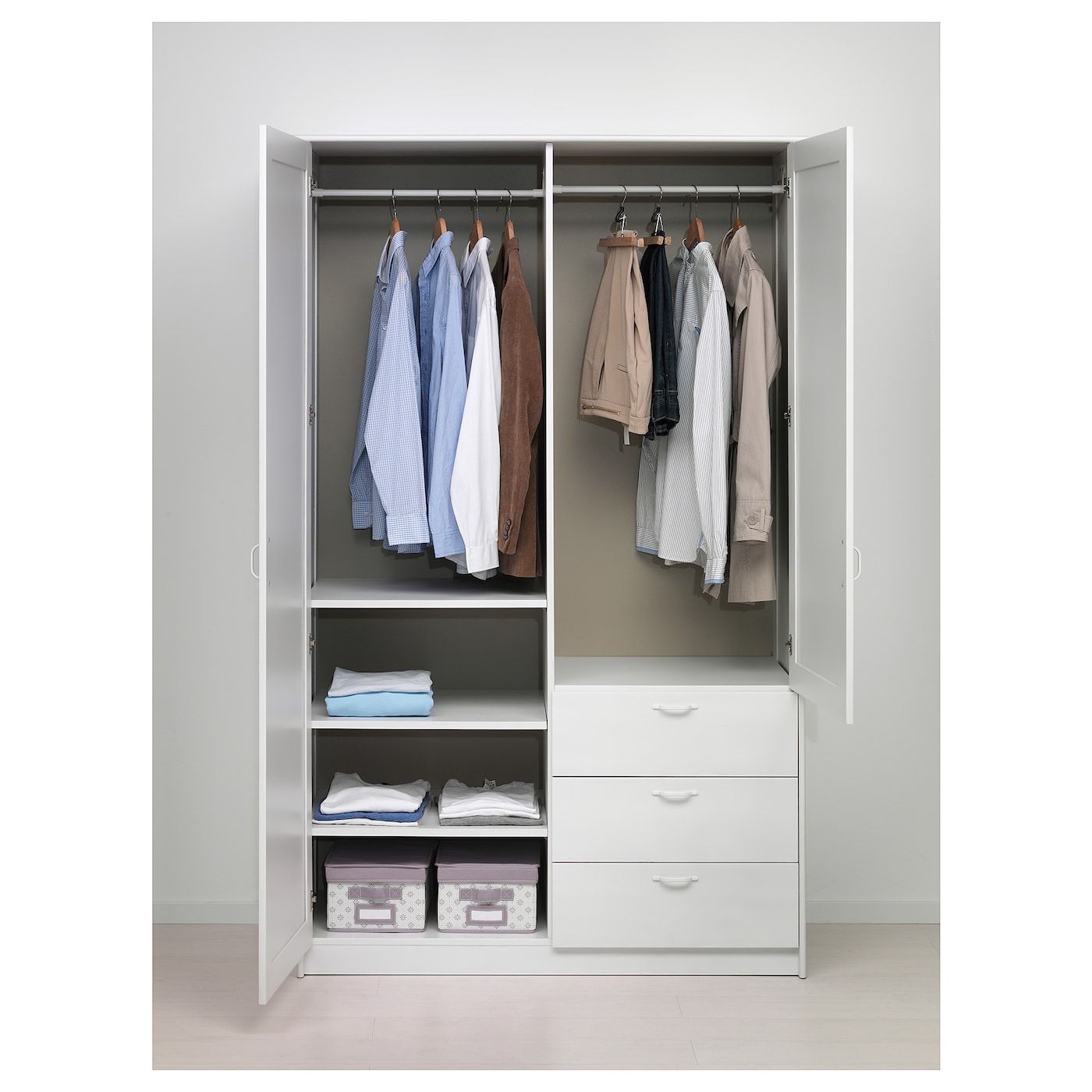 Musken Wardrobe With 2 Doors+3 Drawers, White, 124x60x201 Cm – Ikea Throughout Wardrobes With 3 Drawers (View 3 of 15)