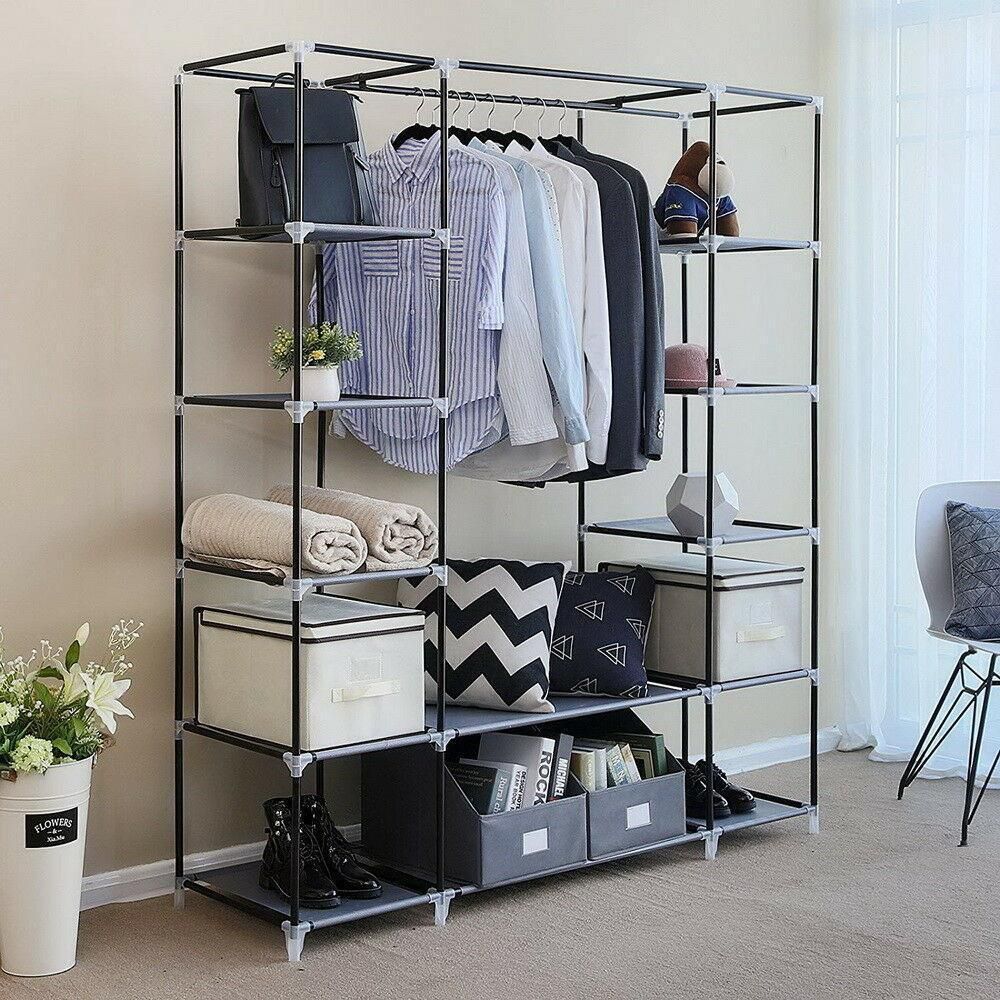 New Design Portable Closet Wardrobe Clothes Rack Storage Organizer Shelf  Durable | Ebay Throughout Wardrobes With Shelf Portable Closet (Photo 7 of 15)