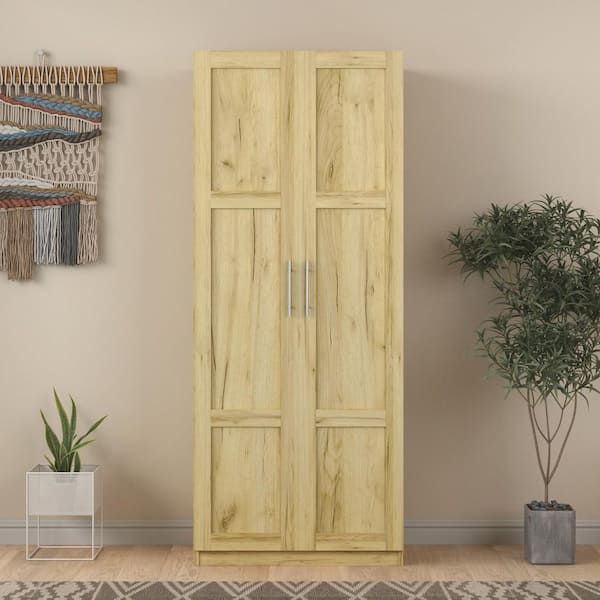 Oak Modern High Wardrobe 2 Door Armoire (71 In. H X 30 In. W X 16 In. D)  D W331s00074 – The Home Depot For Solid Wood Wardrobe Closets (Photo 9 of 15)