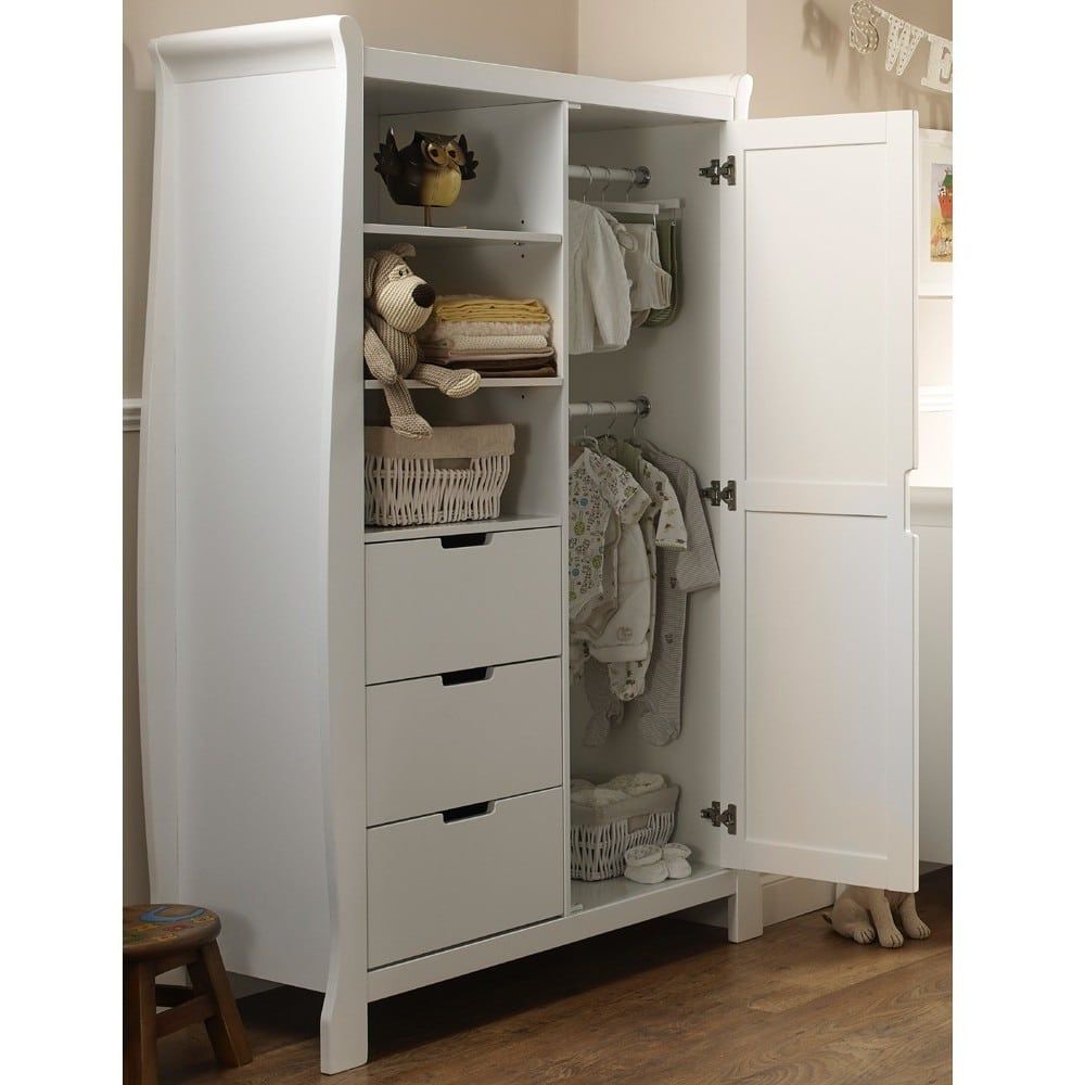 Obaby Stamford Sleigh Double Wardrobe – White – Baby And Child Store For Double Rail Nursery Wardrobes (Photo 1 of 15)