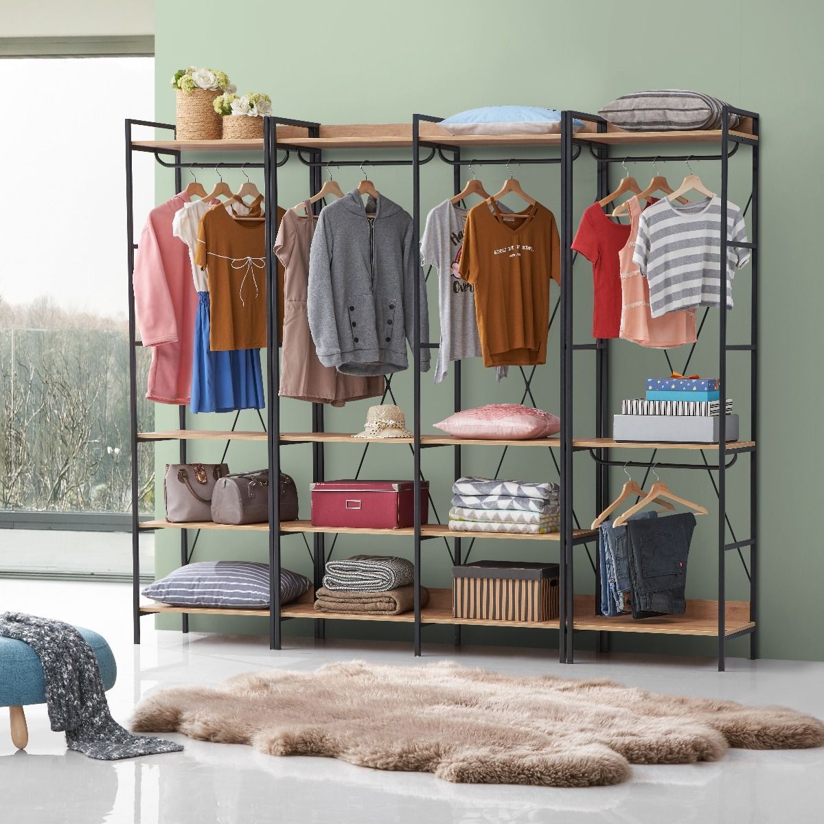 Open Wardrobe With 4 Shelves Regarding 4 Shelf Closet Wardrobes (View 2 of 15)