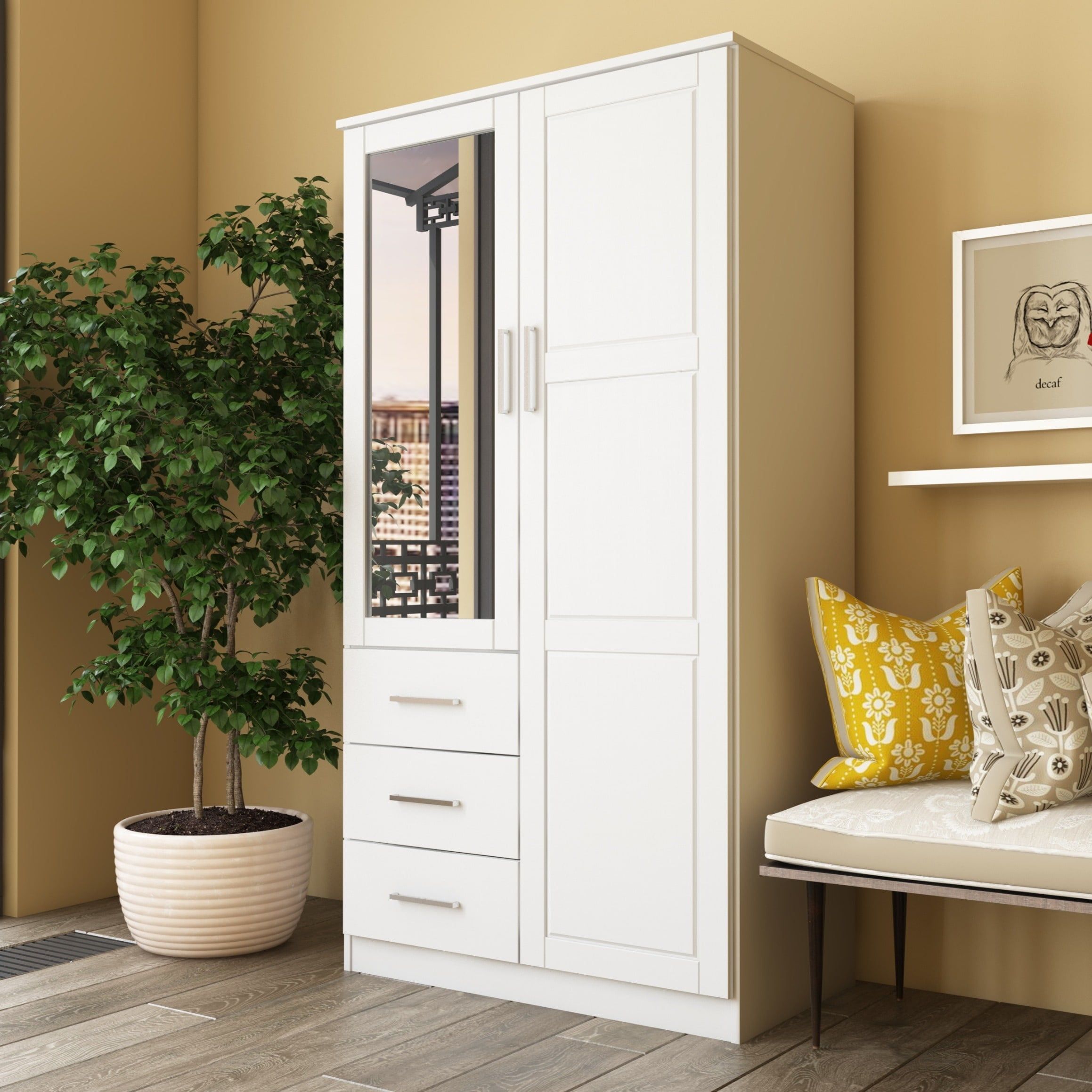 Palace Imports, Inc. Palace Imports 100% Solid Wood Metro Wardrobe Armoire  With Solid Wood Or Mirrored Doors White – Walmart Within White Wardrobe Armoire (Photo 8 of 15)