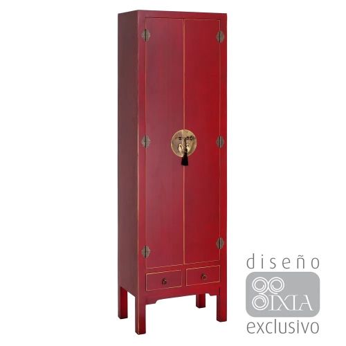 Patterned Red Wood Wardrobe 2 Drawers 2 Metal Doors Oriente | Ixia |  Loftattitude Within Metal Wardrobes (View 5 of 15)