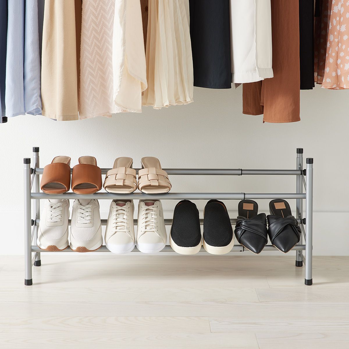 Platinum 2 Tier Adjustable Shoe Rack | The Container Store With Regard To 2 Tier Adjustable Wardrobes (Photo 5 of 15)