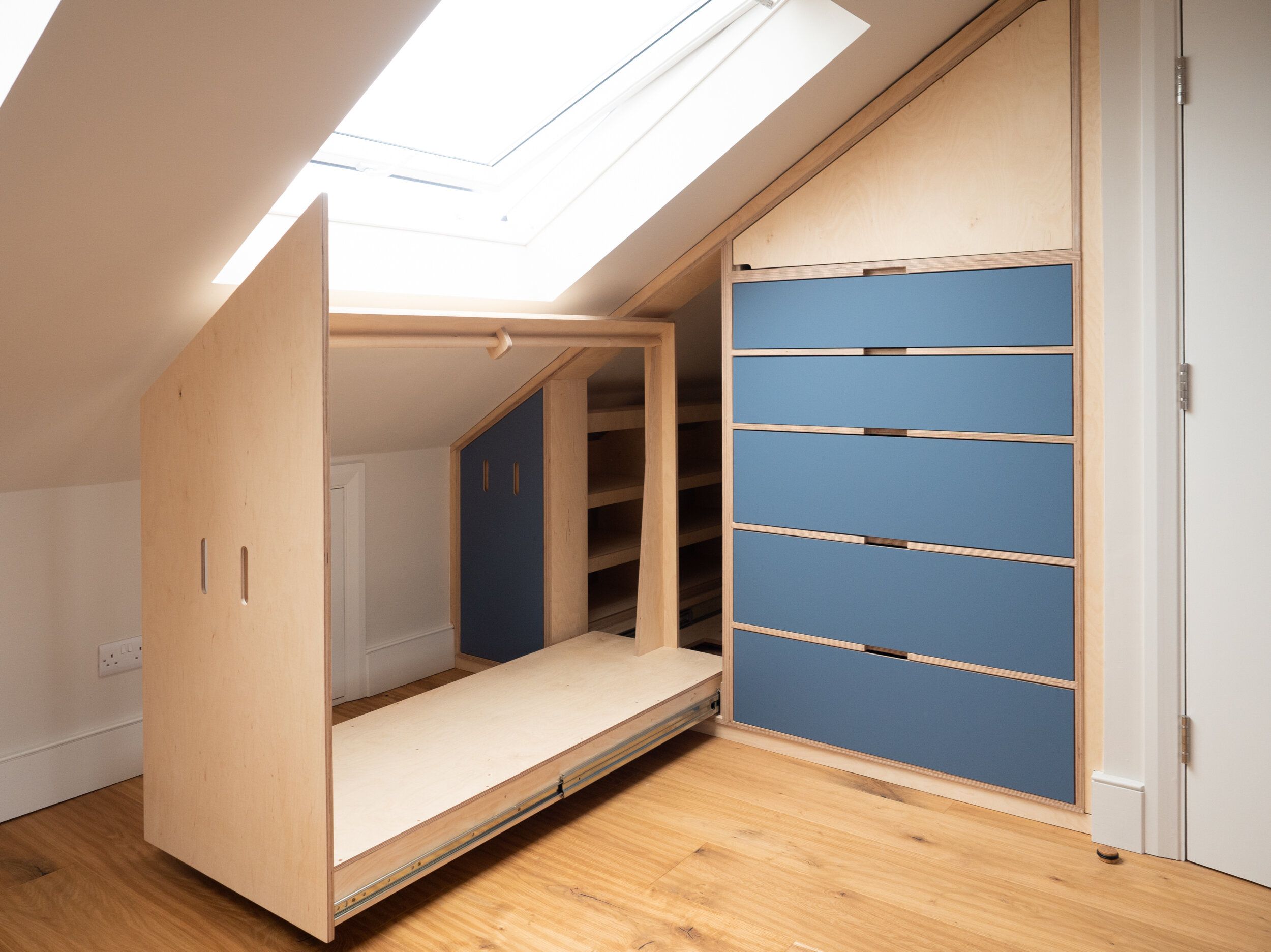 Plywood Eaves Wardrobe (with The Giant Drawers Of Dreams And Fenix Laminate  Fronts) — The Modern Carpenter Regarding Heavy Duty Wardrobes (Photo 15 of 15)