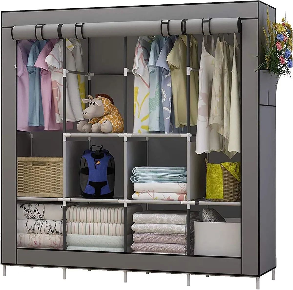 Portable Closet Large Wardrobe Closet Clothes Organizer 6 Storage Shelves  Grey | Ebay Within 6 Shelf Non Woven Wardrobes (View 3 of 15)