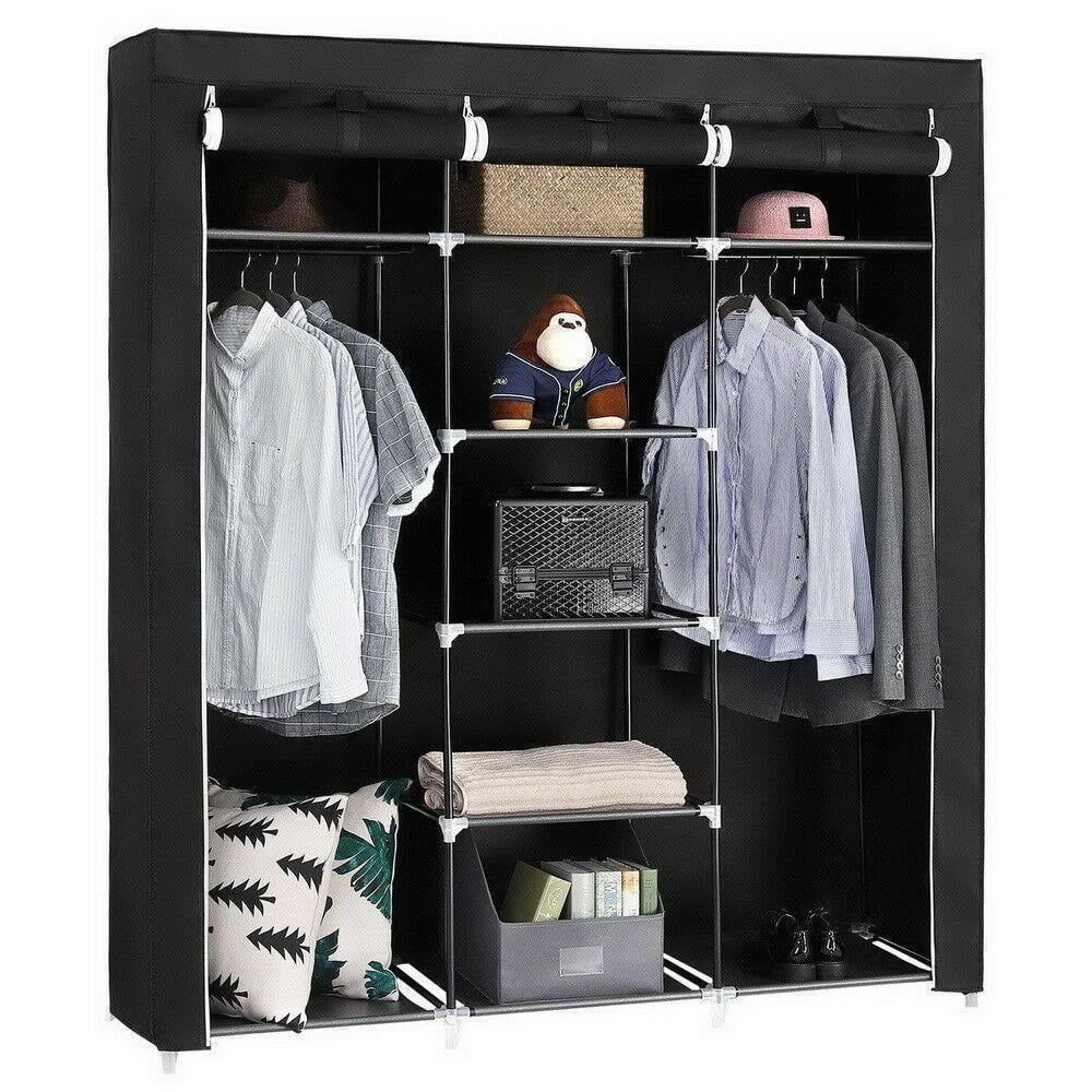 Portable Wardrobe Closet Clothes Organizer Non Woven Fabric Cover With 6  Storage Shelves, 2 Hanging Sections – Walmart Throughout 6 Shelf Non Woven Wardrobes (Photo 1 of 15)