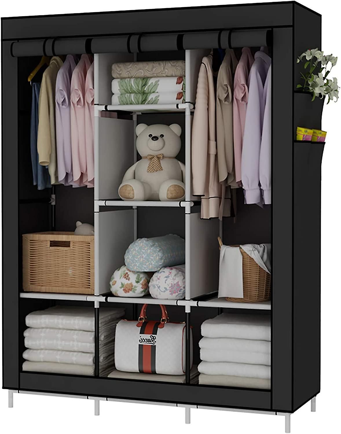 Portable Wardrobe Non Woven Fabric Wardrobe Storage Cabinet With Sliding  Doors Black | Fruugo My Inside Portable Wardrobes (View 15 of 15)