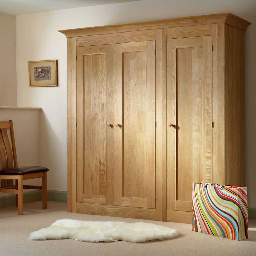 Quercus Solid Oak 3 Door Wardrobe – Con Tempo Furniture Regarding Large Wooden Wardrobes (View 6 of 15)