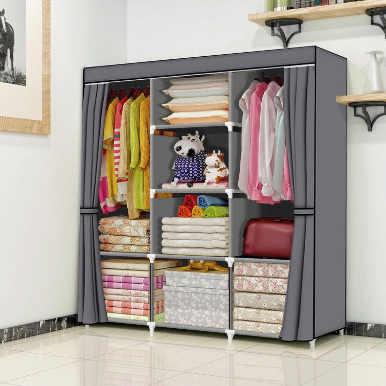 Rebrilliant Camyron 50'' Fabric Portable Wardrobe & Reviews | Wayfair In Wardrobes With Shelf Portable Closet (Photo 6 of 15)