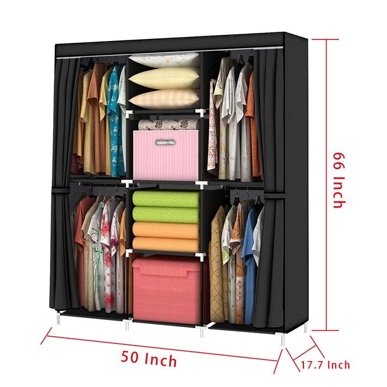 Rebrilliant Meriwether 50'' Fabric Portable Wardrobe & Reviews | Wayfair Pertaining To Wardrobes With Shelf Portable Closet (View 2 of 15)
