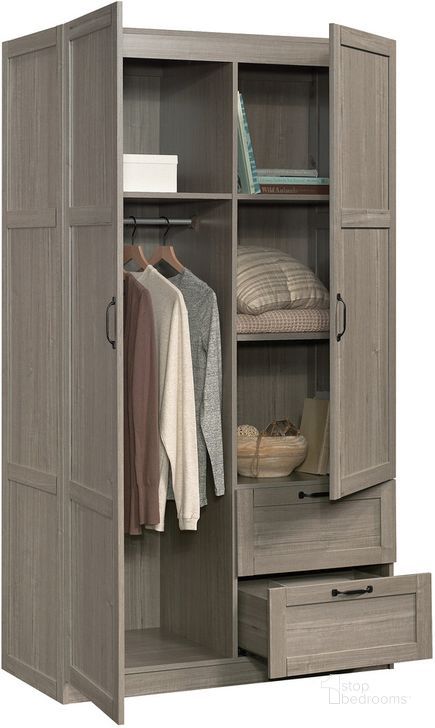 Sauder Select Storage Cabinet Wardrobe In Silver Sycamore – 1stopbedrooms With Silver Metal Wardrobes (View 2 of 15)