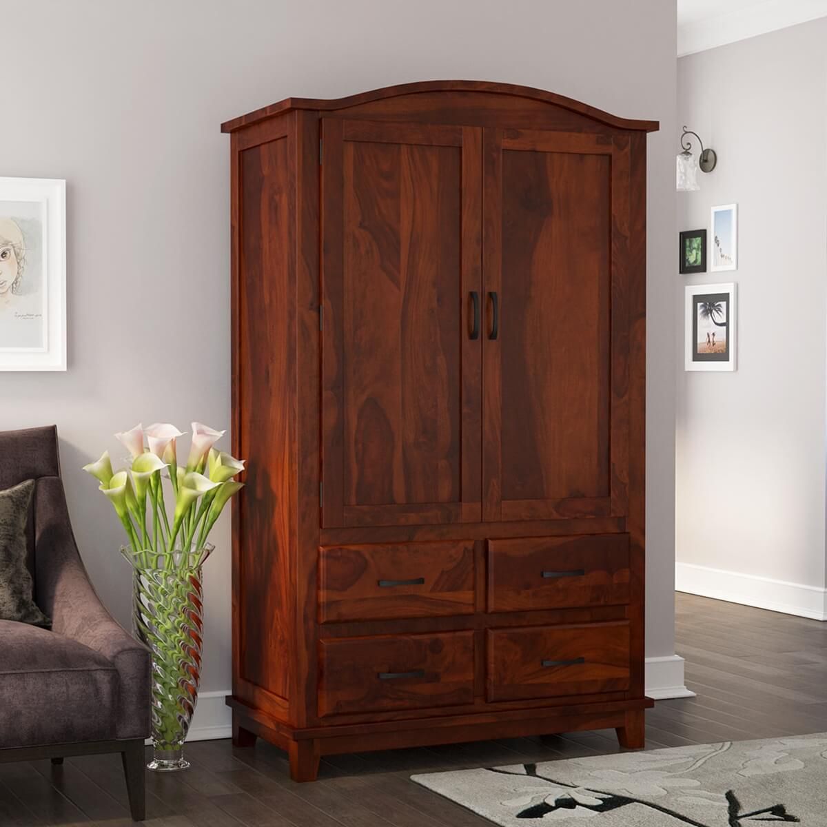 Sierra Nevada Traditional Solid Wood Large Wardrobe Armoire With Drawers For Traditional Wardrobes (View 7 of 15)